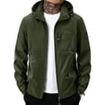 thumbnail image 3 of Men's Solid Color Elastic Cotton Hooded Zipper Jacket, Casual Waterproof Windproof Top Coat, Full-Zip Breathable Polyester Spring Outdoor Travel Work Hiking Golf Fashion | JASKFLY,Army Green L, 3 of 9