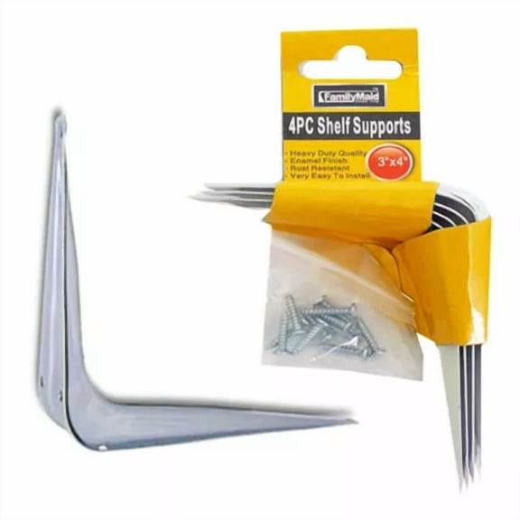 4Pc 3" X 4" White Metal Wall Shelf Corner Brackets Angled Shelving Support