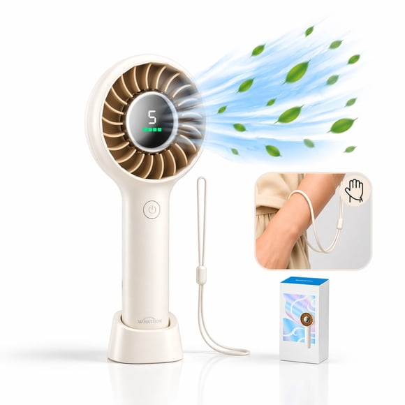 Kidsjoy Ventilateur Portatif Rechargeable, 3000 mAh, 5 Vitesses, avec Affichage DEL, Idéal pour les Voyages, la Plage et les Concerts.