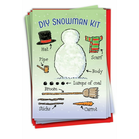 NobleWorks, DIY Snowman Kit - 12 Funny Christmas Cards Boxed - Bulk Set, C7647XSG-B12x1