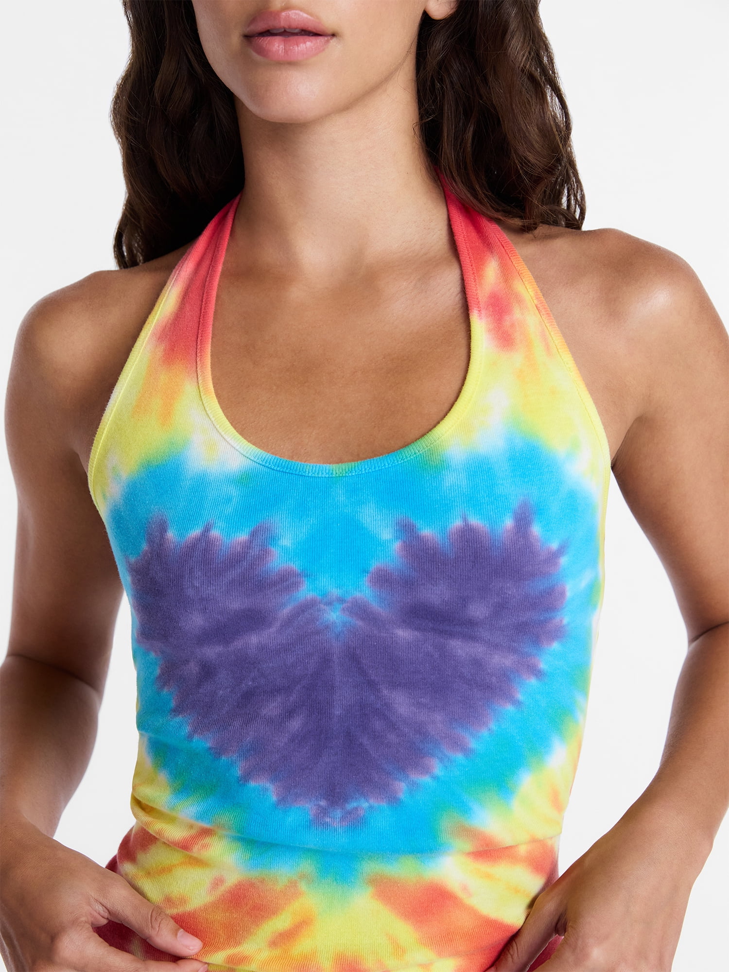 No Boundaries Pride Heart Tie Dye Halter Cotton Tank Top, Women's XXS-XXL