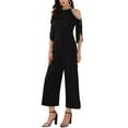 thumbnail image 2 of INSPIRE CHIC WOMLAYOUT Women's Halter Jumpsuits Sequin Cold Shoulder Split Sleeve Party Cocktail Wide Leg Jumpsuits 2XL Black, 2 of 6
