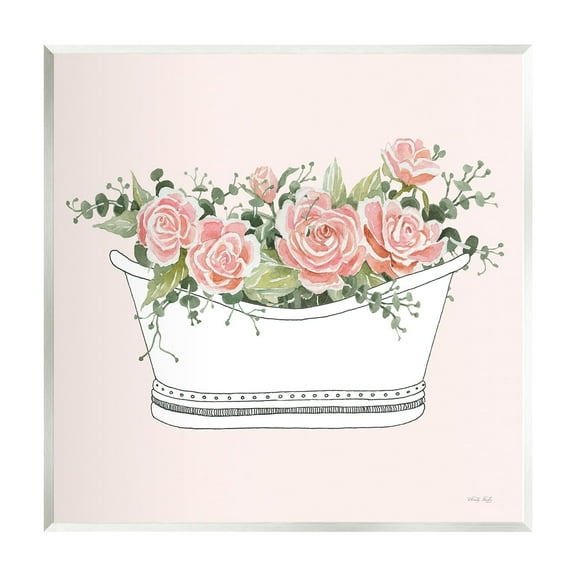 Stupell Industries Pink Rose Blossoms Casual Bathroom Bathtub Planter Graphic Art Unframed Art Print Wall Art, Design by Cindy Jacobs