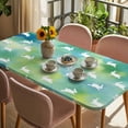 thumbnail image 3 of Easter Rabbit Silhouette Table Cloths for 5 Foot Rectangle Tables, Spring Bunny Blue Green Ombre Patio Waterproof Elastic Fitted Tablecloths, Washable Rectangular Table Cover for Camping, 3 of 8