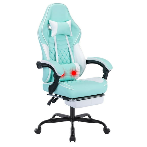 TrumanPick Racing Style Ergonomic Gaming Chair with Massage Lumbar Support, Footrest & Adjustable Headrest for Adults, Green