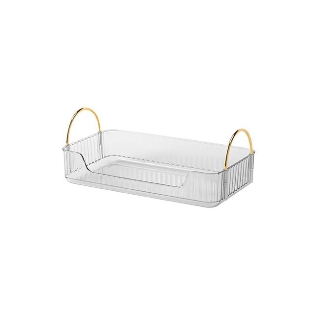 Transparent Bathroom Countertop Organizer - Single-Layer Tray for Cosmetics and Toiletries