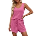 thumbnail image 3 of JIAYUE Women's Two Piece Set Casual Scoop Neck Sleeveless Tank Top And Shorts With Pocket Drawstring Solid Color Comfortable Summer Outfit Sets, 3 of 6