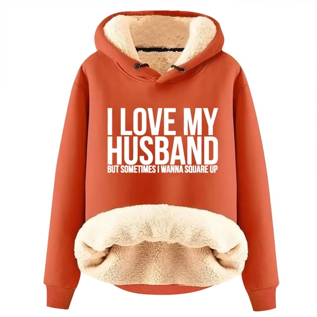 Wolfast Chandail à Capuchon Chaud en Peluche Imprimé pour Femmes, Manches Longues, Orange, m