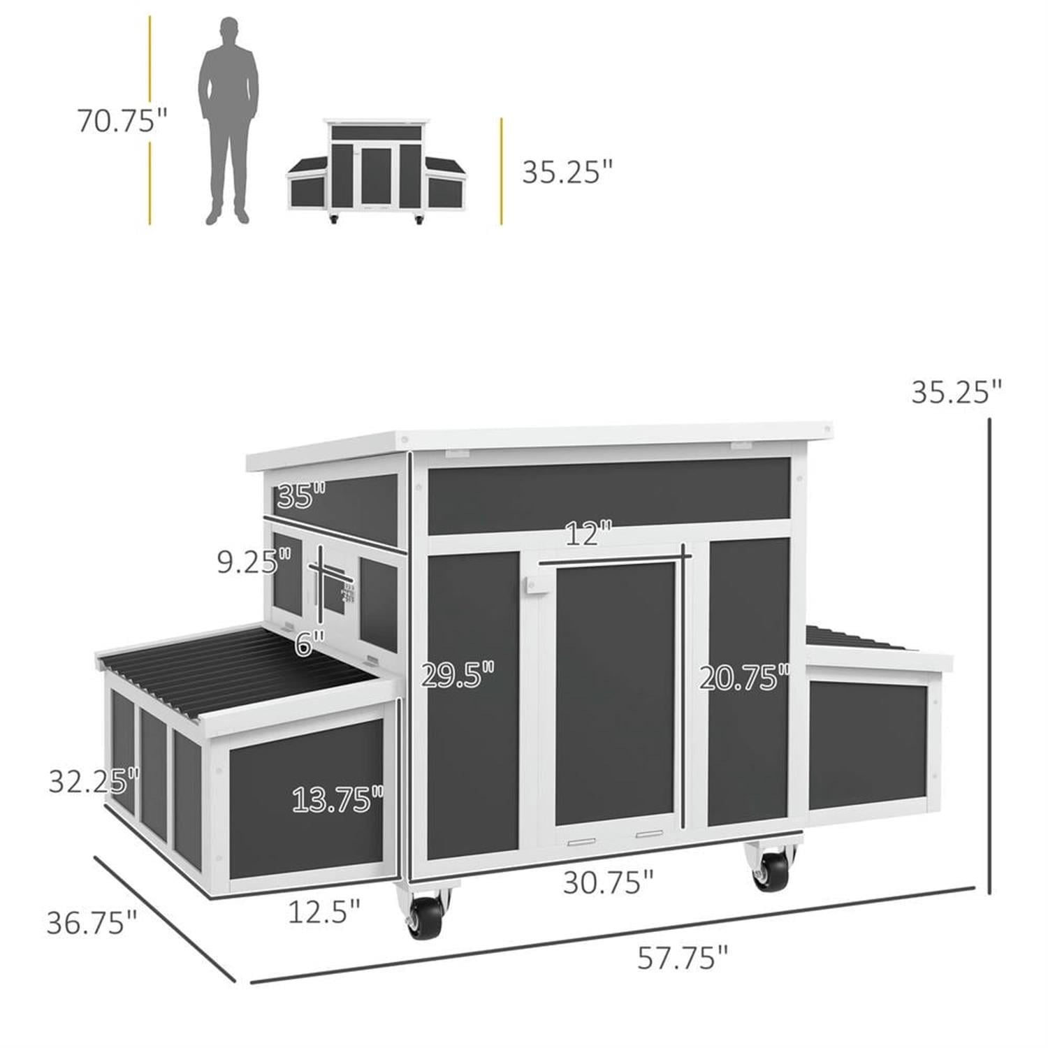 Demi Bonn 57" Wooden Chicken Coop with Nesting Box, Outdoor Hen House for 6 Chickens, Large Rabbit Hutch, Gray