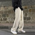 thumbnail image 3 of Pantalones de hombre de longitud completa, color liso, bolsillos, cordón ajustable, rectos, holgados, de poliéster., 3 of 4