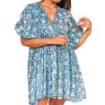 thumbnail image 4 of Wassery Women Summer Casual Mini Dress Hawaiian Resort Shattered Floral Print Tie-Up Half Sleeve Puff Sleeve Loose Baggy Dress, 4 of 9
