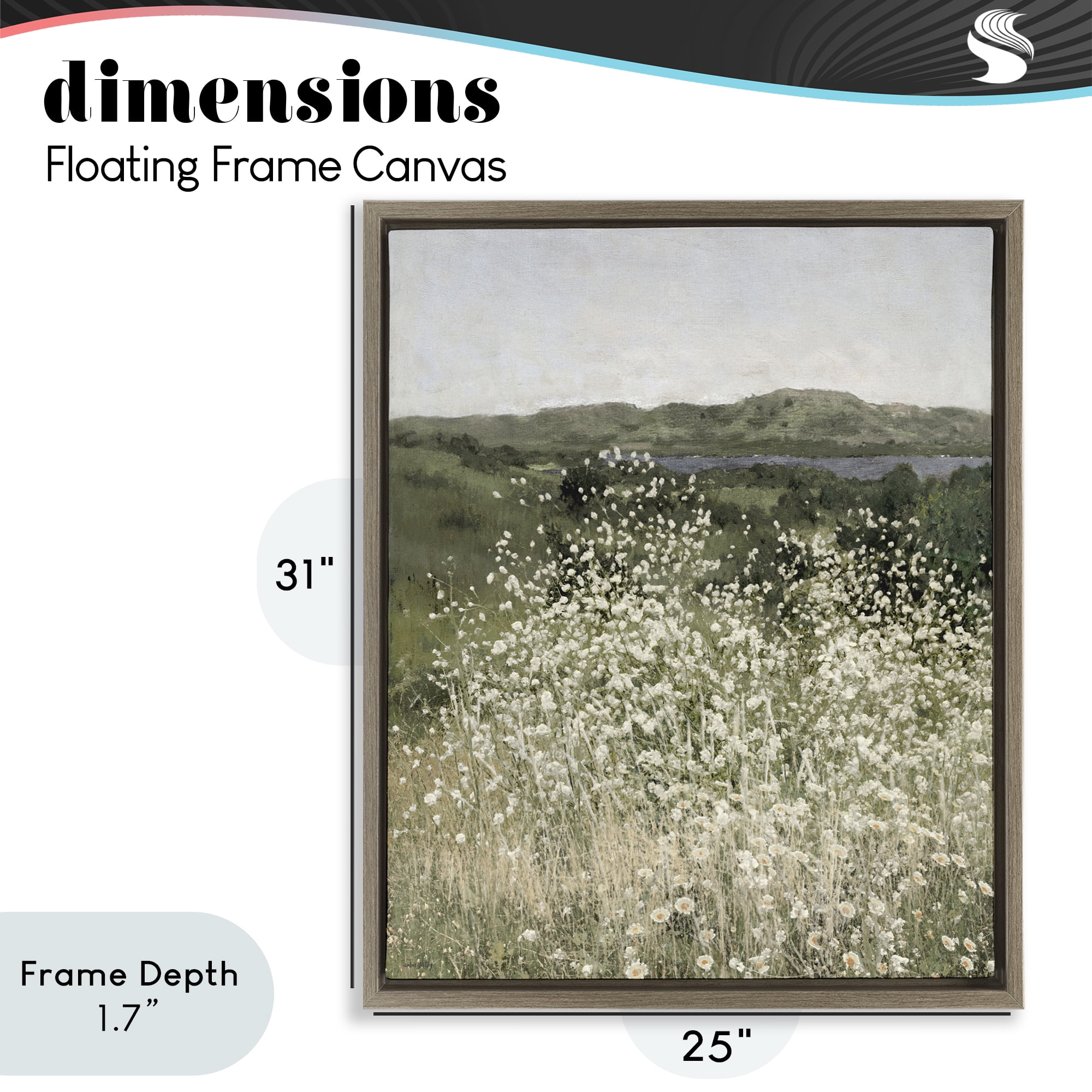 Stupell Industries Sunlit Meadow of White Daisies Brown Framed Floater Canvas Wall Art, design by Amber Sterling
