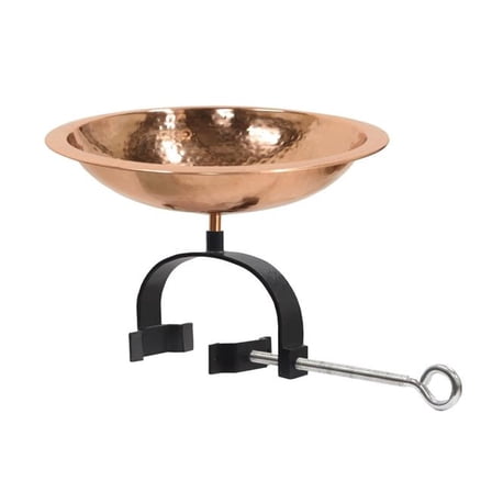 Achla BBHC-01T-OR2 Hammered Copper Birdbath with Rim - Over Rail Bracket, Brass - Polished Copper Plated