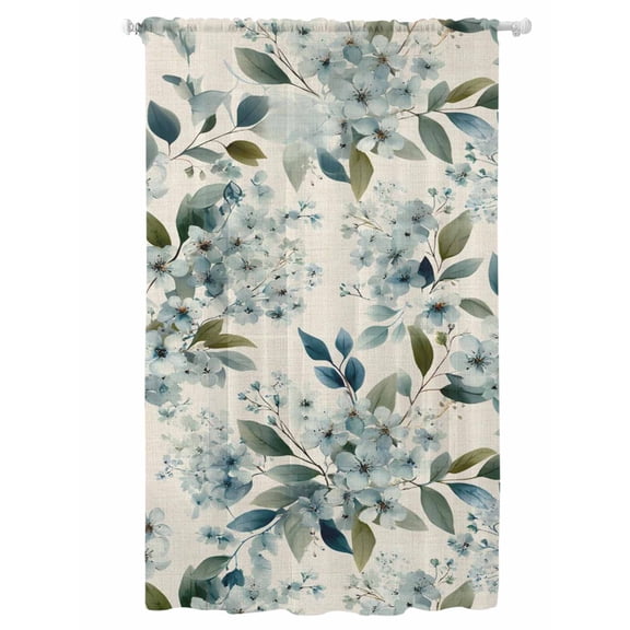 Sheer Curtains 96 Inches Long, Spring Flowers Semi Sheer Curtains Light Filtering Window Treatment, Watercolor Floral Leaves Botanical Beige Privacy Voile Drapes for Living Room Bedroom 52x96 Inch