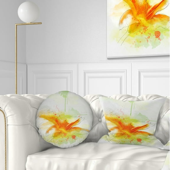 Designart Yellow Red Flower with Color Splashes - Floral Throw Pillow - 12x20
