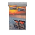 thumbnail image 2 of Ambesonne Nature Fitted Sheet & Pillow Sham Set, Beach with Colorful Sky, Twin, Orange Red Grey, 2 of 3