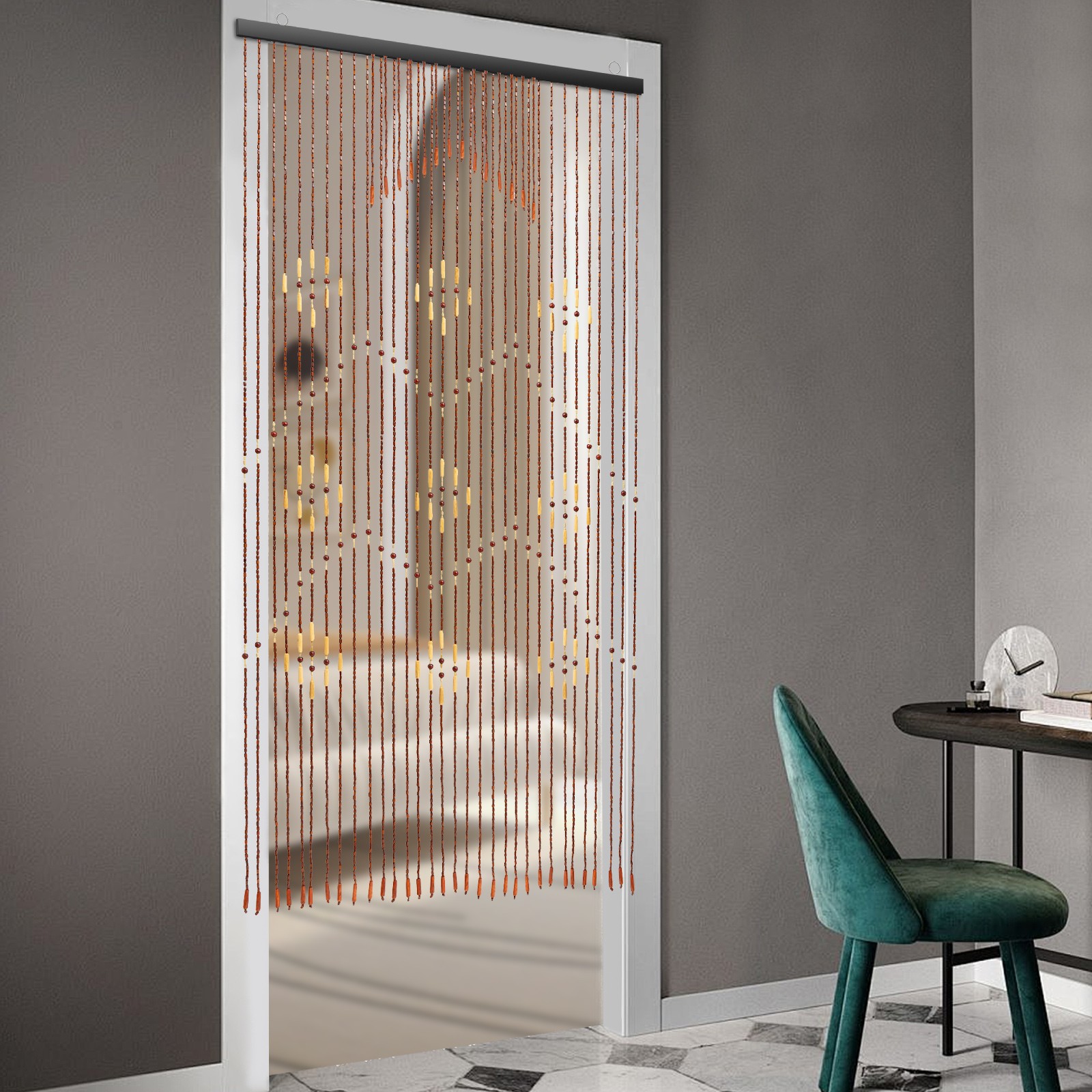 32 Lines 90*175cm Bamboo Bead Curtain Coffee Wooden Curtain String Door Curtains Beaded for Bedroom Doors Bathroom Doors
