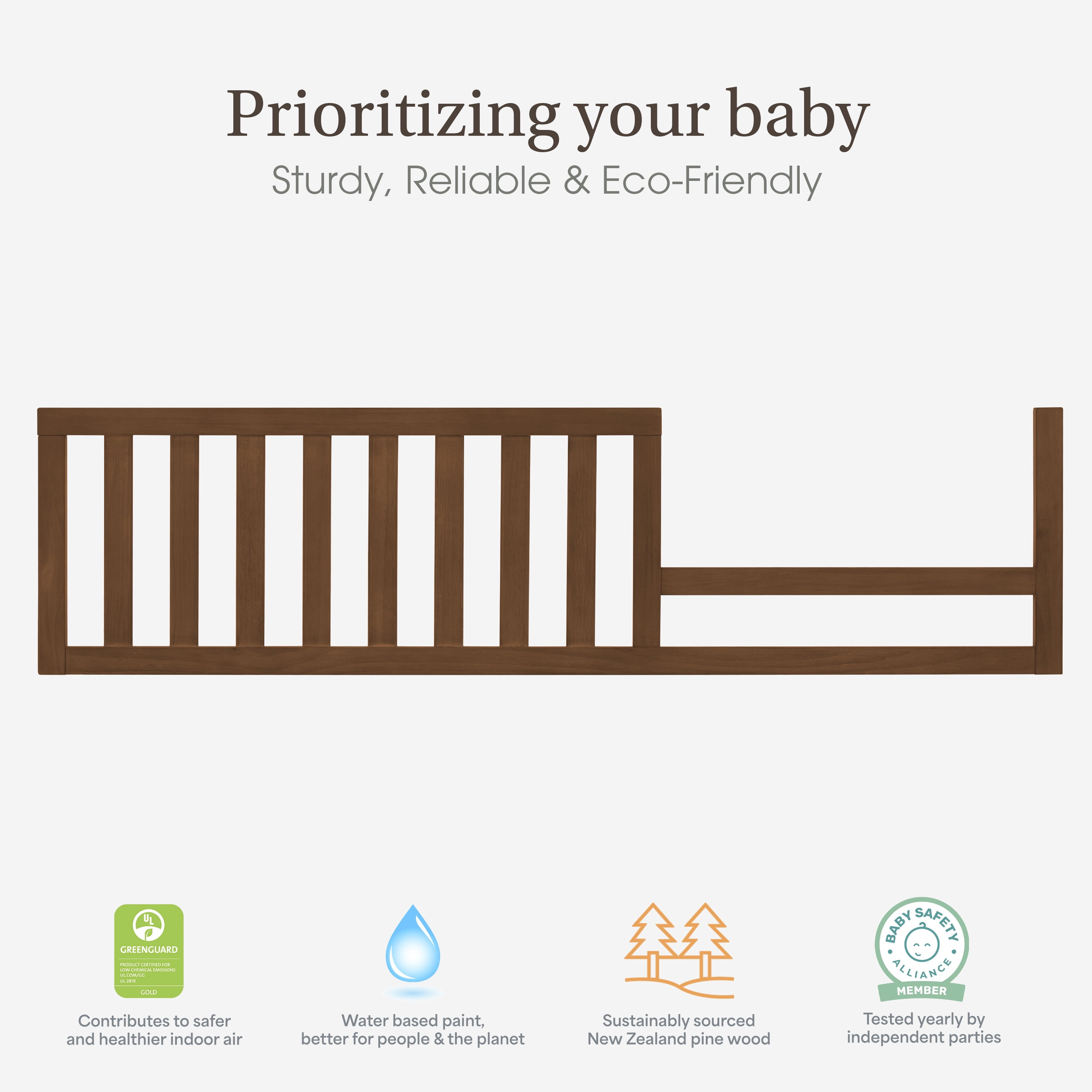 Evolur Convertible Crib Toddler Guard Rail I Full Assembly I Lasting Quality, Walnut