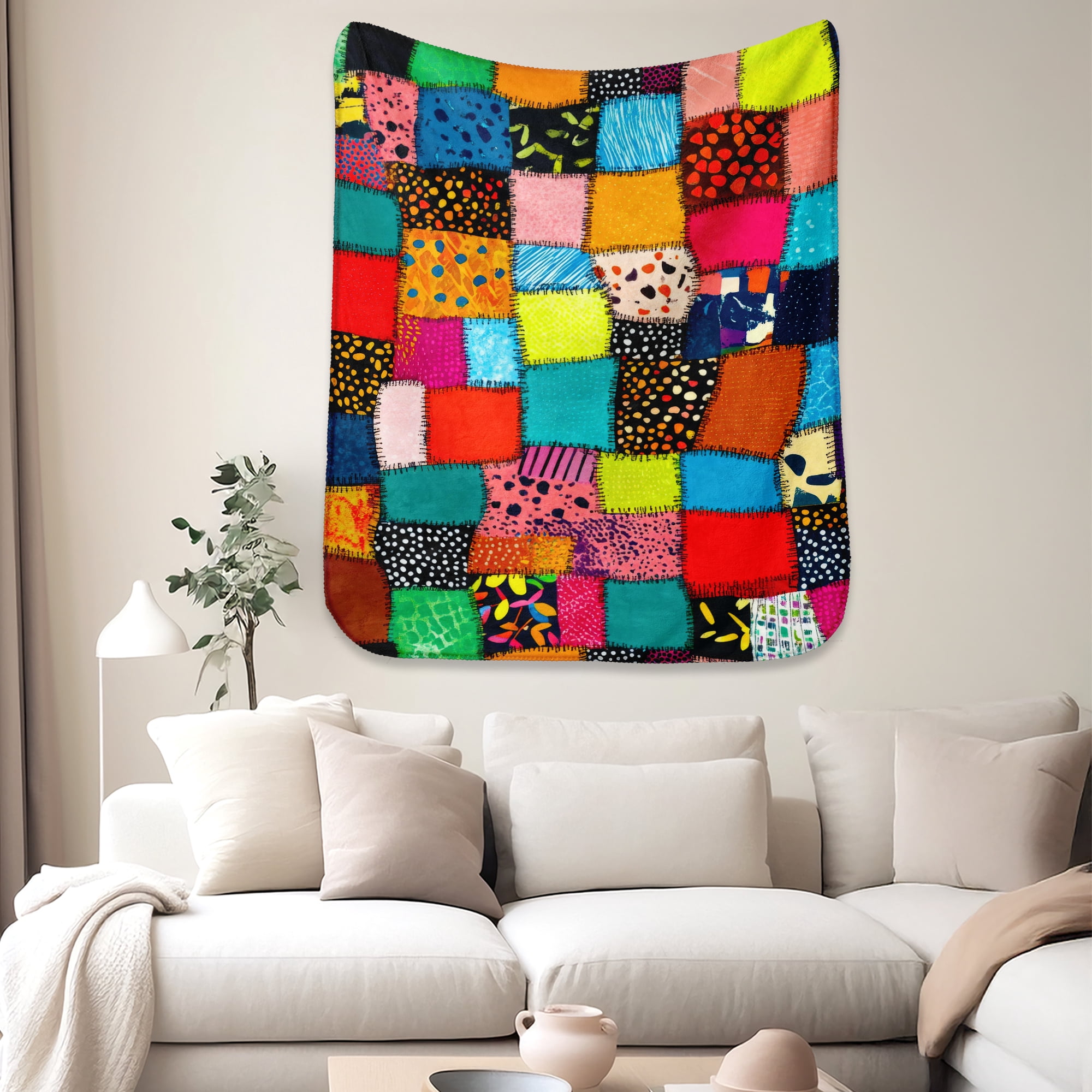 Sherpa Fleece Throw Blanket 40"x 50" Reversible Plush Fluffy Blanket, Double-Layer Super Soft Flannel Blanket for Sofa, Couch, Bed, Patchwork Floral Pattern
