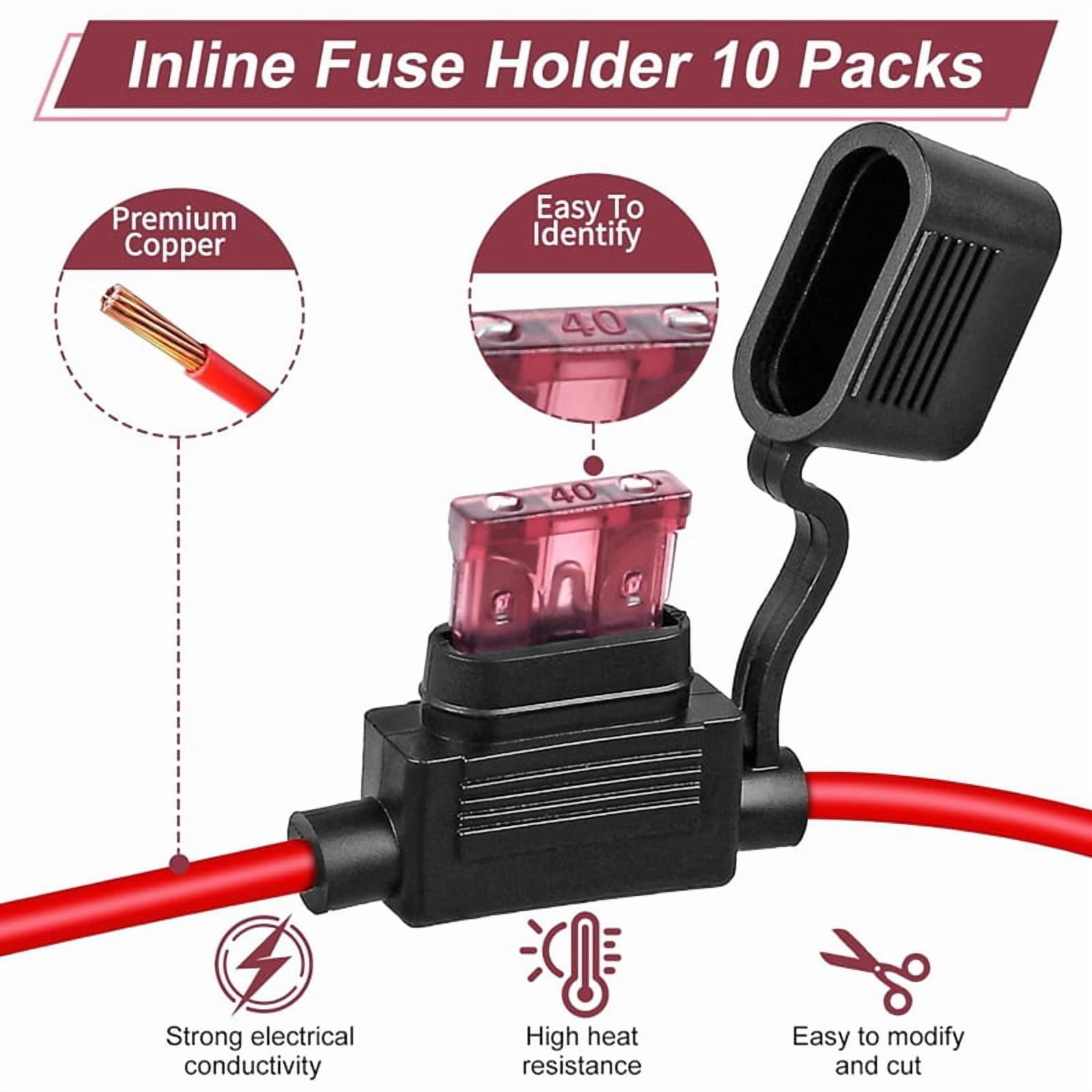 20Pack Inline Fuse Holder 12V,12 AWG Waterproof Fuse Holder with 70Pcs (5A/7.5A/10A/15A/20A/30A/40A) Standard Car Fuses