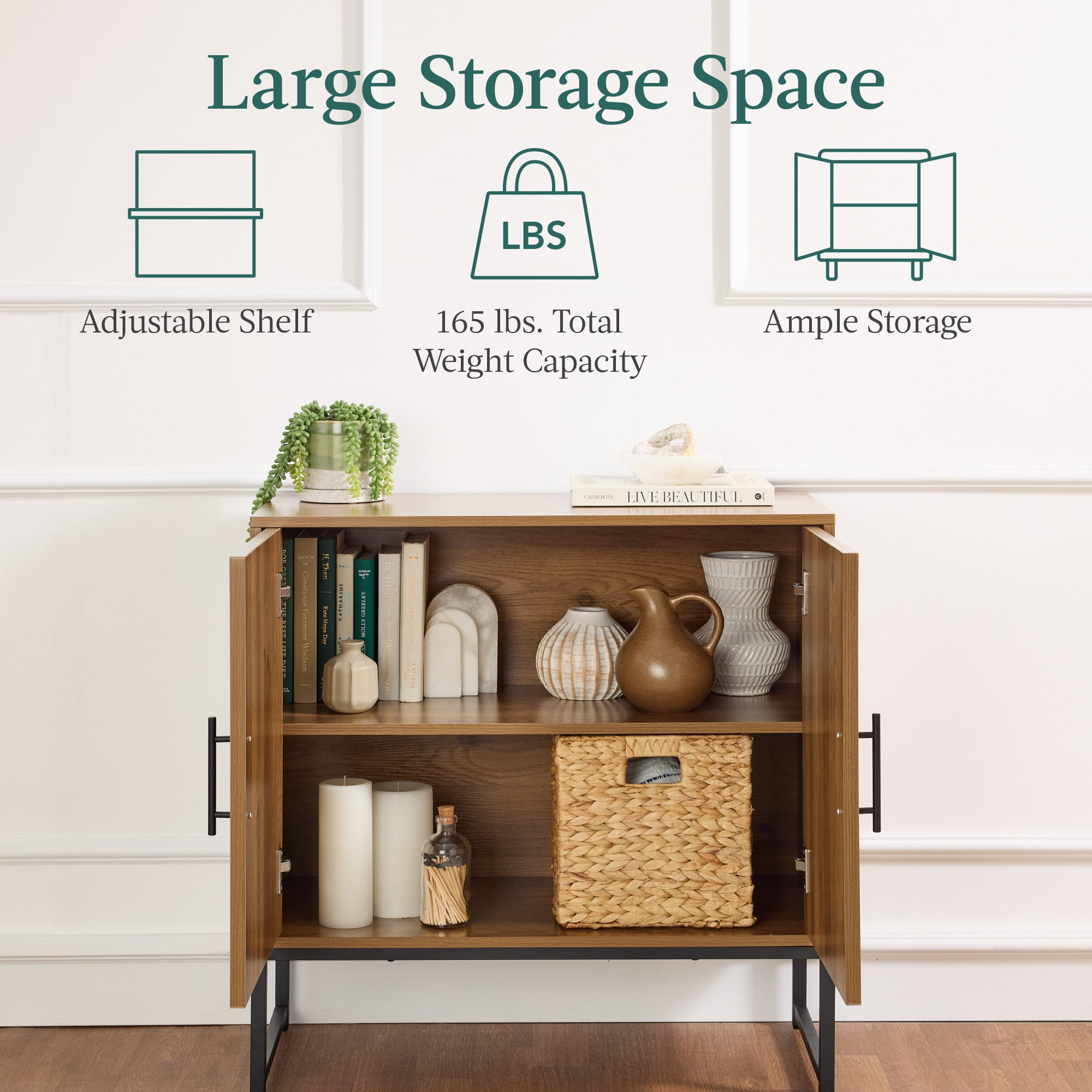 Best Choice Products 2-Door Slatted   Storage Cabinet, Accent Furniture w/ Non-Scratch Foot Pads - Brown