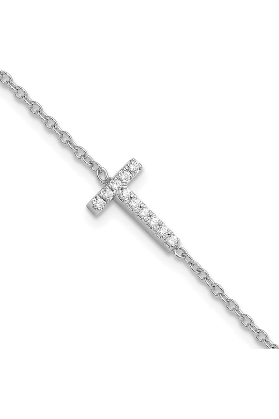 14K White Gold 14Kw Diamond Sideways Letter T W/ 1In Ext. Bracelet(Length 6.5) - Jbsp