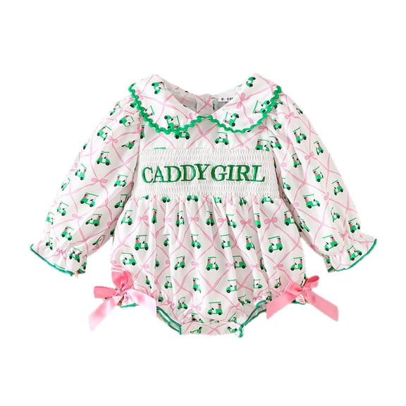 RMGVDSD Newborn Baby Girl Fall Outfit Embroidery Ruffle Bubble Romper Bow Cartoon Print Long Sleeve Bodysuit Onesie Cute Infant Clothes 0-3 Months