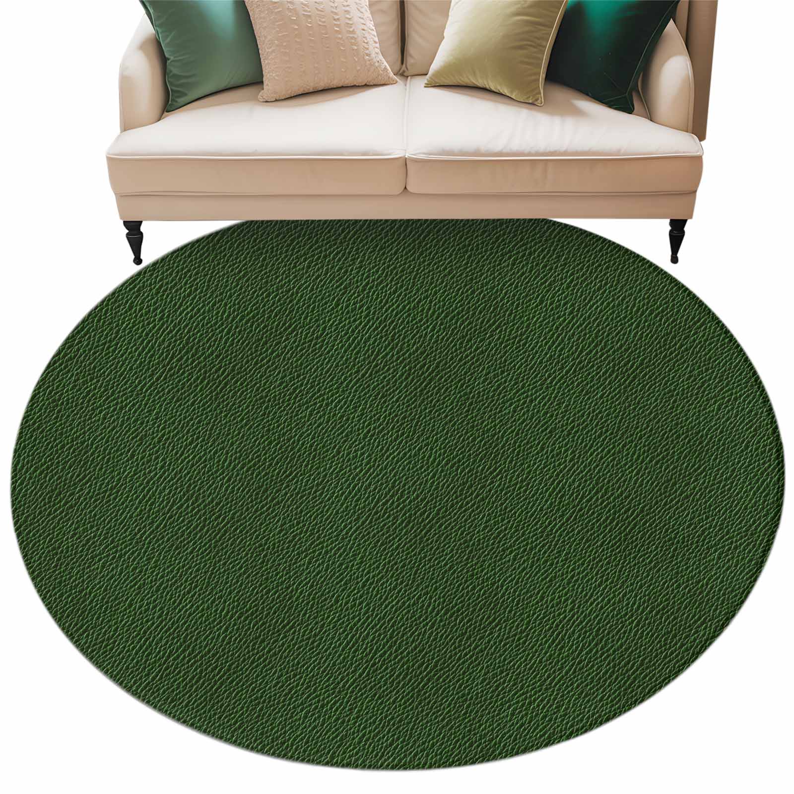 Solid Dark Green Round Rug 5ft Washable Circle Kitchen Rugs Non Slip Retro Minimalism Abstract Denim Texture Large Area Rug Indoor Floor Carpet for Bedroom Living Room Home Office Dining Room Nursery