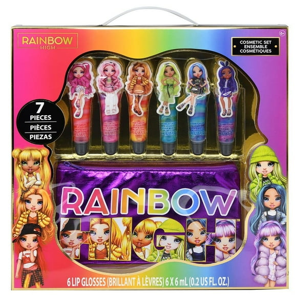 Rainbow High 6pk Lip Gloss Tubes with Cosmetic Bag in Box