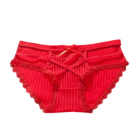 

EHTMSAK Women s Low Rise lingerie Bikini Underwear Breathable Brief Underwear for Women Soft Lace Strappy Panties Red Free Size