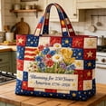 thumbnail image 2 of USA 250th Anniversary Tote Bag, "Blooming for 250 Years" Floral & Flag Quilted Shoulder Bag, Patriotic Reusable Tote for 1776-2026 Celebrations, 2 of 5