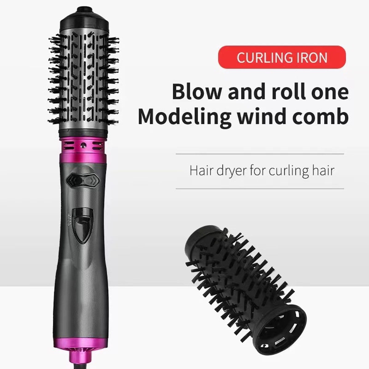 Yiliangx 3-in-1 Hot Air Styler and Rotating Hair Dryer, Hair Dryer and Blow Dryer Brush in One, 2 Interchangeable Brushes for Dry and Wet Hair, Auto-Rotating Curling Hot Hair Brush (Purple)