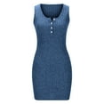 thumbnail image 3 of Sakmal Plus Size Summer Dresses Square Neckline Blue Mid-Length Sexy Ribbed Solid Sleeveless Button Bodycon Dress, 3 of 5