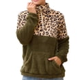 thumbnail image 3 of Women Color Block Leopard Print Sherpa Half Zip Pullover Hoodie Sweatshirt Top for Winter, 3 of 3