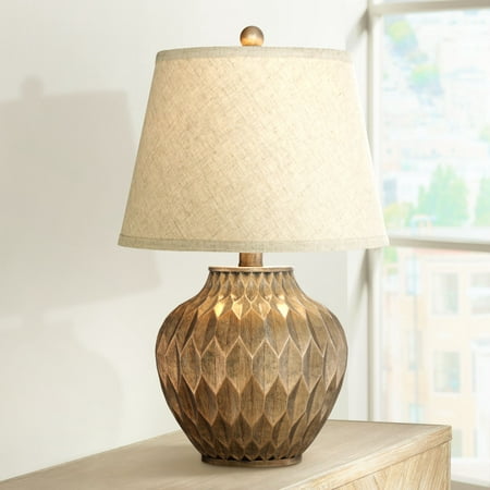 360 Lighting Modern Accent Table Lamp Warm Bronze Geometric Urn Tapered Drum Shade for Living Room Family Bedroom Bedside