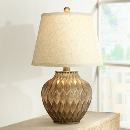 360 Lighting Modern Accent Table Lamp Warm Bronze Geometric Urn Tapered Drum Shade for Living Room Family Bedroom Bedside (Best Lighting For Living Room)