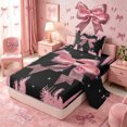 thumbnail image 2 of Meiyoeat Girly Pink Bow Twin Sheets 3pcs for Teens, Sparkle Glitter Print Bedding for Bedroom, 2 of 6