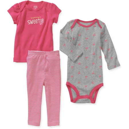Newborn Baby Girls' 3 Piece Tee, Bodysuit and Pant Set - Walmart.com