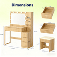thumbnail image 2 of Zimtown Vanity Desk Set with Square Mirror and Charging Station, Makeup Vanity Table with 5 Drawers, Adjustable Brightness Dressing Table, Wood Color, 2 of 8