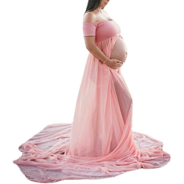Robes de Maternité Sans Épaules Fendue devant Robe de Grossesse Photographie Longue Robe Maxi pour Femmes Enceintes pour Séances Photo Accessoires