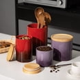 thumbnail image 3 of SHIQI-Ceramic Food Storage Jar, Stackable Kitchen Canisters, Containers with Airtight Seal Wooden Lid for Serving Coffee Grounds, Coffee Bean, Flour, Tea, Spice and More - 39 FL OZ (Gradient Purple), 3 of 4