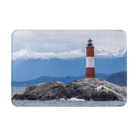 Xecao Lighthouse On The Waters print Flannel Mat: Non-slip, 16x24in. Ideal for kitchen, bedroom, bath & living room.