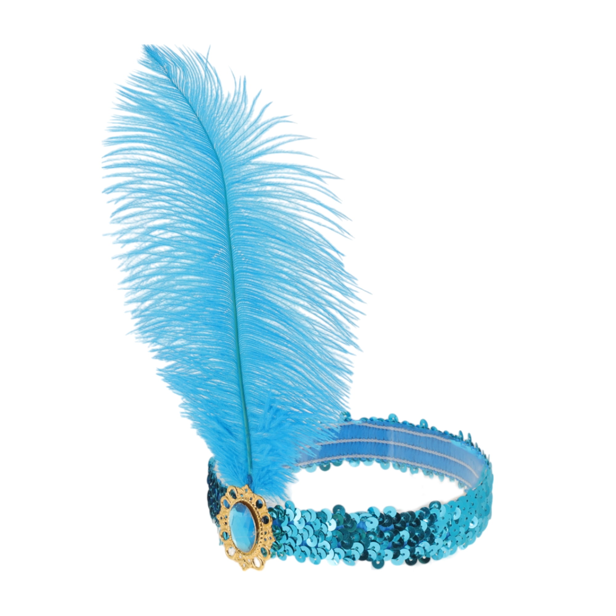 Unique Bargains Feather Faux Diamond Sequins Headband 1 Pc Lake Blue