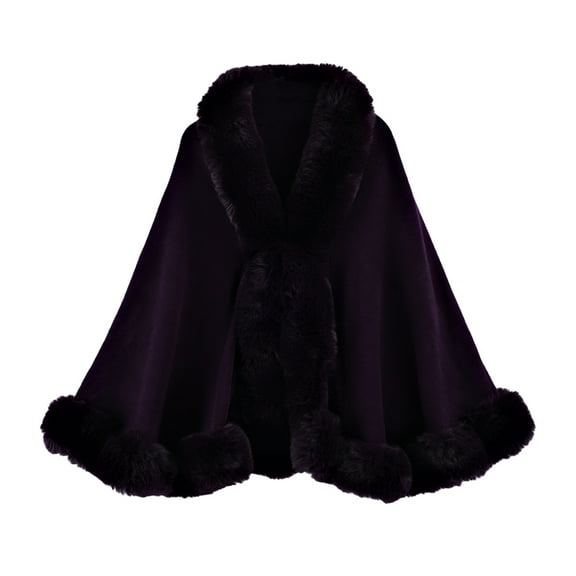WonderWiz Women's Winter Wedding Faux Fur Wraps Shawls Cardigan Poncho Cape Bridal Stoles Scarf Dark Purple One Size