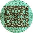 thumbnail image 1 of Ahgly Company Machine Washable Indoor Round Oriental Turquoise Blue Traditional Area Rugs, 5' Round, 1 of 4