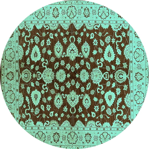 Ahgly Company Machine Washable Indoor Round Oriental Turquoise Blue Traditional Area Rugs, 5' Round