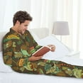 thumbnail image 4 of Mens Pajamas Set, Artistic Cute Lizard Chameleon Green Button Down Long Sleeve Loungewear Sleepwear Pjs sets for Men, 4 of 5