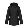 thumbnail image 5 of Waterproof Jackets for Women, Long Sleeve Hooded Windbreaker Outerwear with Drawstring Waist & Pockets, Outdoor Travel Wear | VerBelle,Black L, 5 of 7