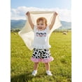 thumbnail image 4 of BemeyourBBs 2Pcs Toddler Baby Girls Cowgirl Outfits Western Baby Girl Summer Clothes Puff Short Sleeve Cow Bow Strawberry Embroidery T Shirt Tops and Ruffle Shorts Set, 4 of 8