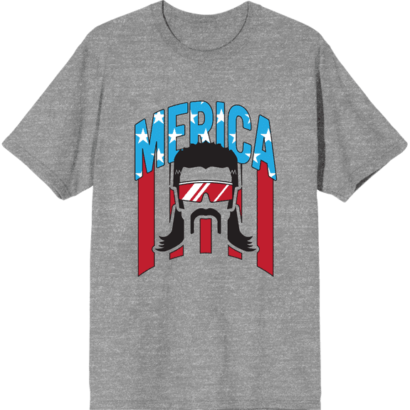 Americana Merica Mustached Man Heather Gray Men's Crew Neck Short Sleeve Tee-Medium